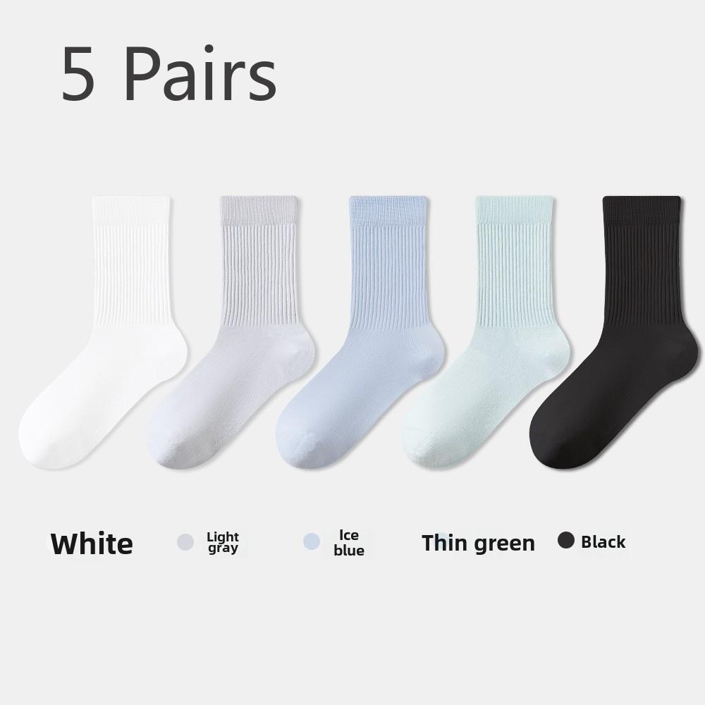 5 Pairs of Women's Spring and Summer Mid-calf Anti-odour, Sweat-absorbent, Casual and Versatile Breathable Loose Pile Socks