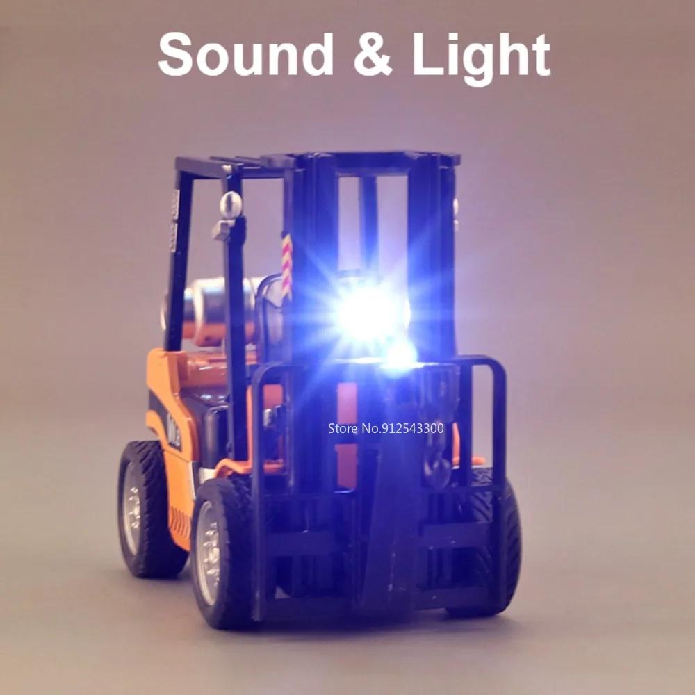 1:24 Crane Forklift Model Car Toy Diecast Metal Warehouse Lift Truck Sound Light Pull Back Adjustable Engineering Vehicle Models
