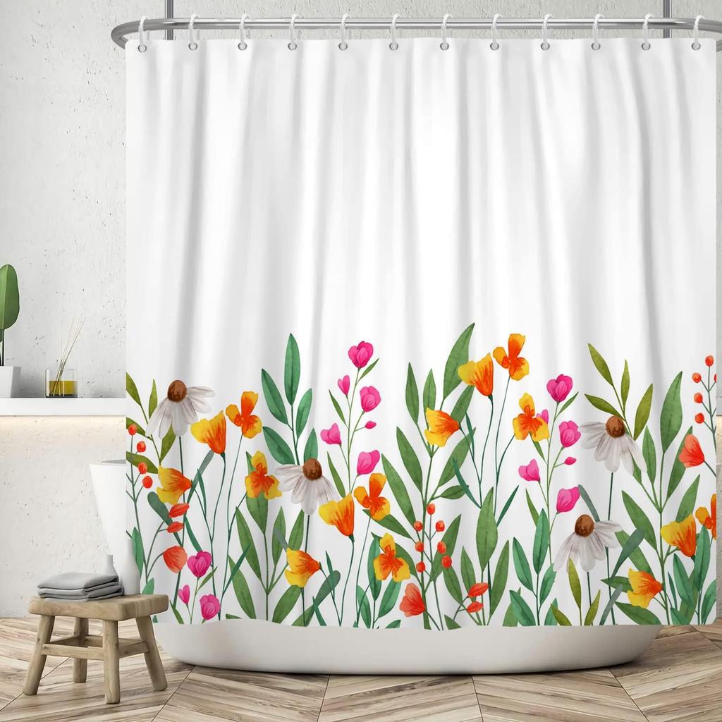 Bohemian Shower Curtain Abstract Art Medieval Tropical Plants Washable Bathtub Shower Curtain with Hook 180x180cm