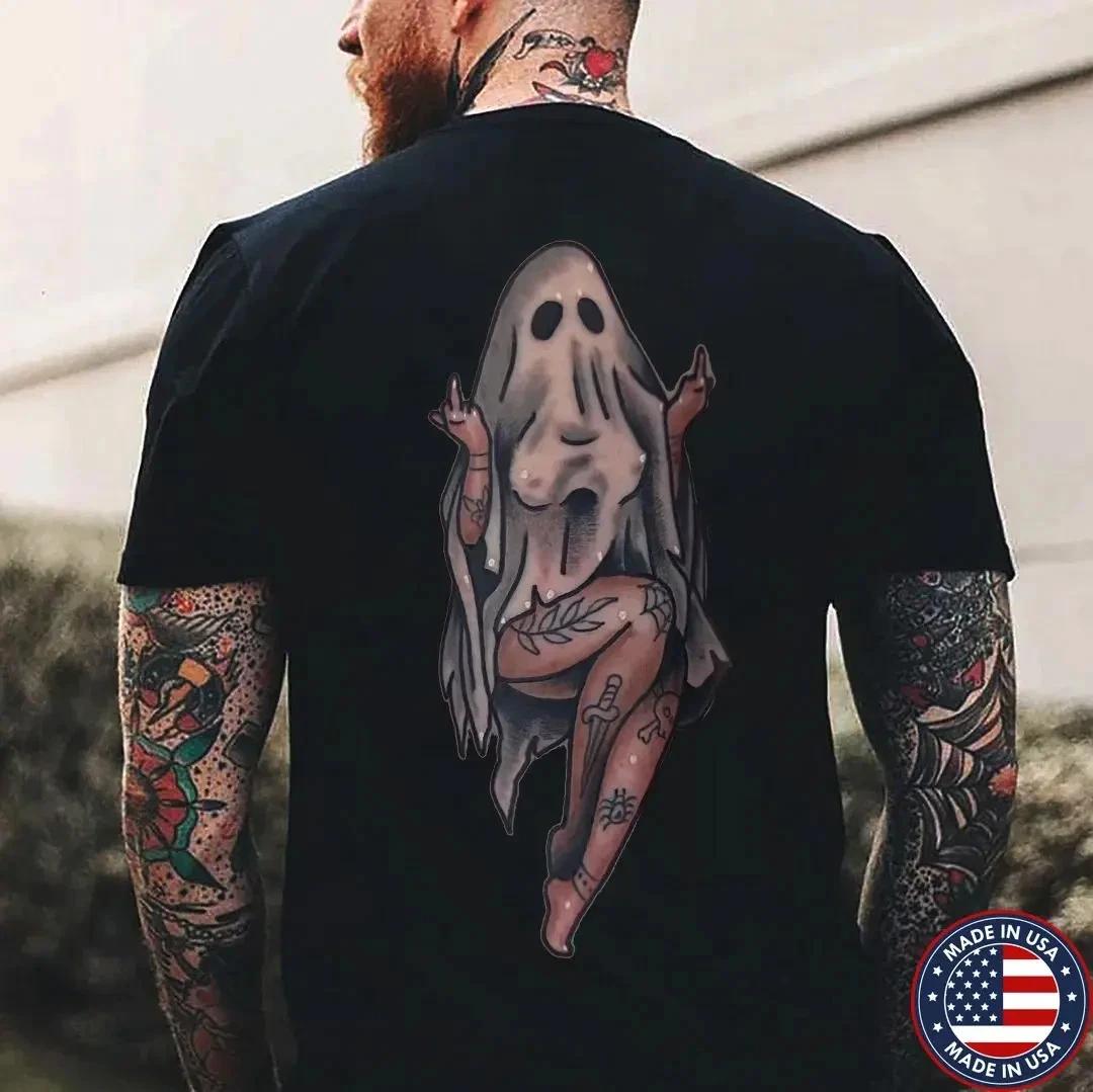 Naughty Sexy Lady Ghost with Tattoo Black Print T-shirt XXXL