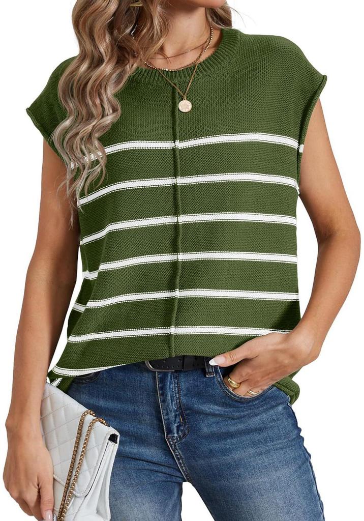 New Women's Striped Knit Sweater Vest Sleeveless Pullover Patchwork Casual Top
