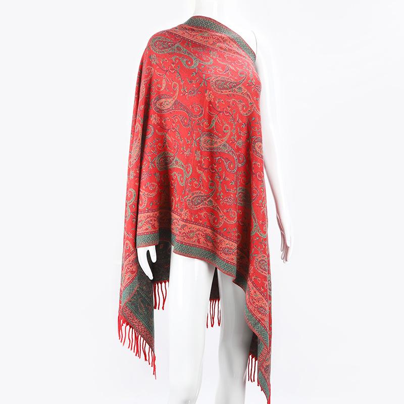 New Vintage Ethnic Style Women's Shawl for Travel In Dali, Yunnan Core-spun Yarn Jacquard Thickened Tassel Scarf