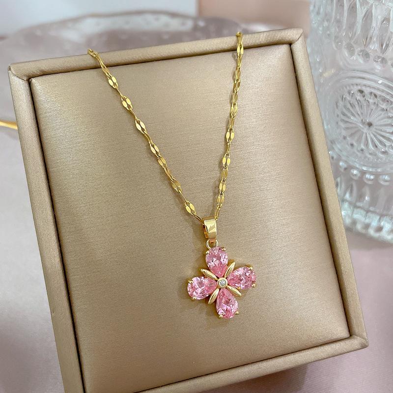 316L rustfritt stål koreansk trendy søt rosa hjerte halskjede for kvinner jenter Elegant zirkon slange kjede choker krage smykker