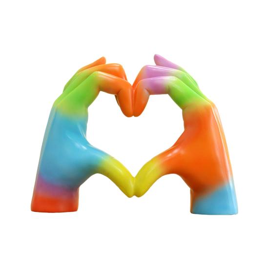 Rainbow Love Gesture Figurine Love Heart Hand Shape Statue Sculpture Home Office Bedroom Desktop Decoration Ornament