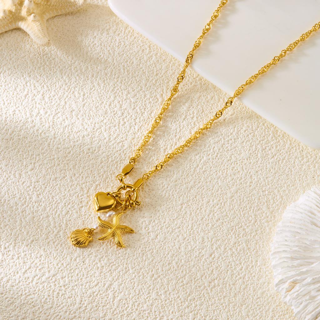 Fashion Stainless Steel Metal Conch Necklaces for Women Cute Shell Tassel Ceramic Fish Necklaces Party Daily Jewelry Gifts
