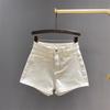 Korean Style Women's Off-White High-Waisted Denim Shorts - Spring/Summer 2026 New Arrival, Simple and Slimming Casual Fit