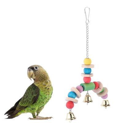 Pet Bird Parrot Cage Decoration Wooden Swing Hanging Toy with Colorful Beads and Hook