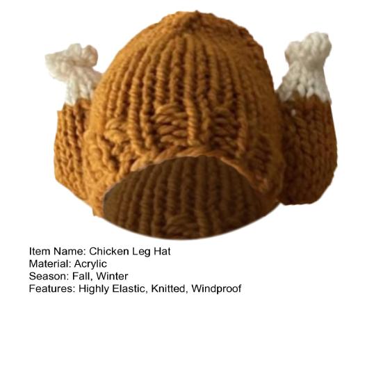 Chicken Leg Hat Highly Elastic Knitted Windproof Thermal Cap for Winter Fun
