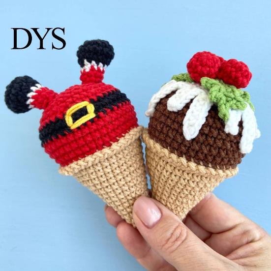 Desktop Match Decorations for Office Handmade Crochet Christmas Ornament, Ice Cream Theme Decor, Festive Ornaments Women Cute Yarn Figurine