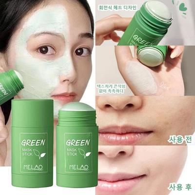 Green Tea Mask Deep Cleansing Oil Control Pore Shrinking Moisturizing Green Tea Cleansing Foam Mud Pack Stick, 40g, 3