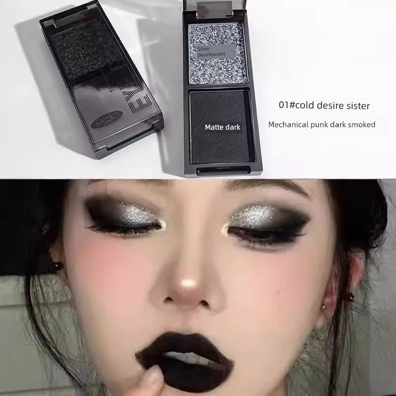 Dark Cool Pink and Black Two-Tone Eyeshadow, Sweet and Cool Matte and Pearlescent Gothic Dark Smoky Lazy Earthy Punk