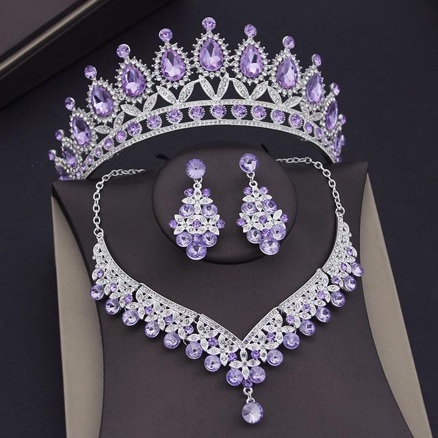 Baroque Blue Crystal Bridal Jewelry Sets for Women Tiaras Crown Earrings Necklace Sets Bride Wedding Dress Dubai Jewelry Set