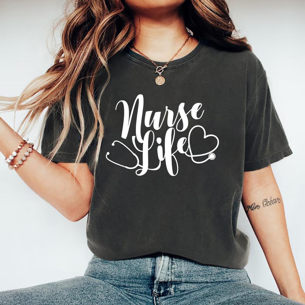 Nurse Life TShirt Registered Nurse Tshirt Gift for Nurse Women Tshirts Short Sleeve Graphic T Shirts Nursing Tee Casual Tops