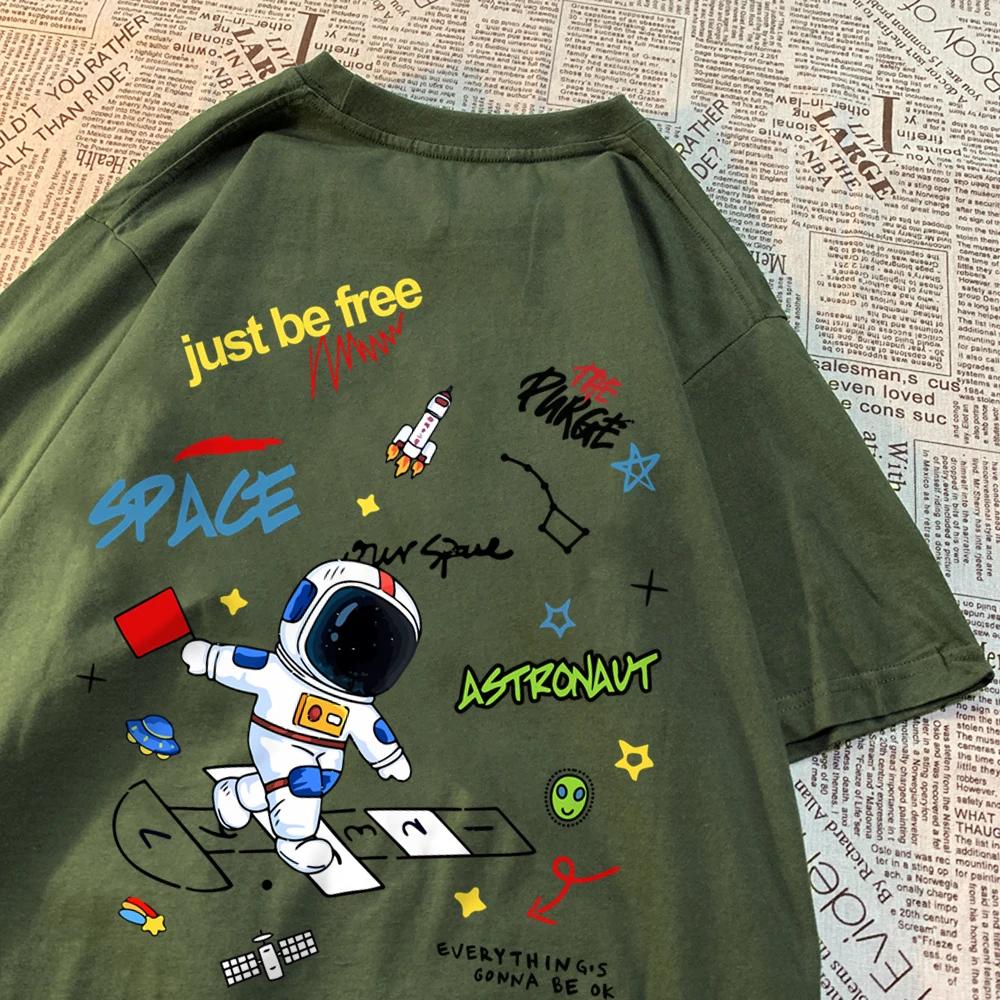 Space Astronaut Just Be Free Print Tshirts Men Women Fashion Casual Tops Hip Hop Oversize T-Shirts Casual Summer Short Sleeve