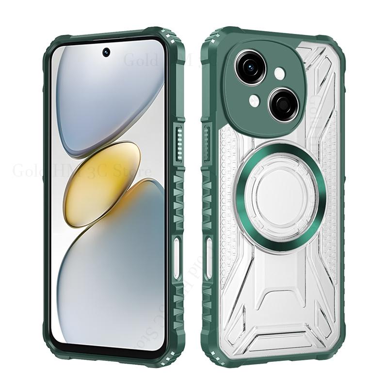 

Прозрачный гибридный чехол-броня военного класса для Tecno Spark 30 20 10 Pro Go 1S 2025, сверхпрочная магнитная крышка, Pop 9 8 Pro Pova 6 5 Pro Pova 6 5G зелёный