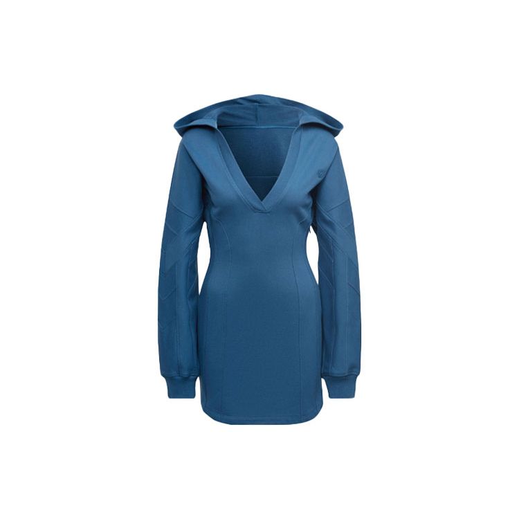 

Adidas Originals Blue Version Solid Color V-Neck Hooded Knit Dress Women dresses HB9406 32