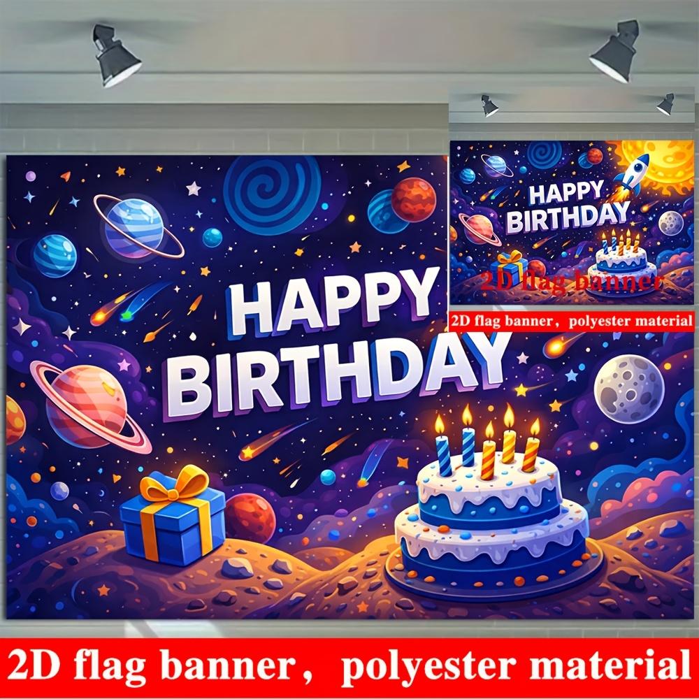 Space Stars Birthday Banner Backdrop Planets Rocket Meteor Gift Box Cake