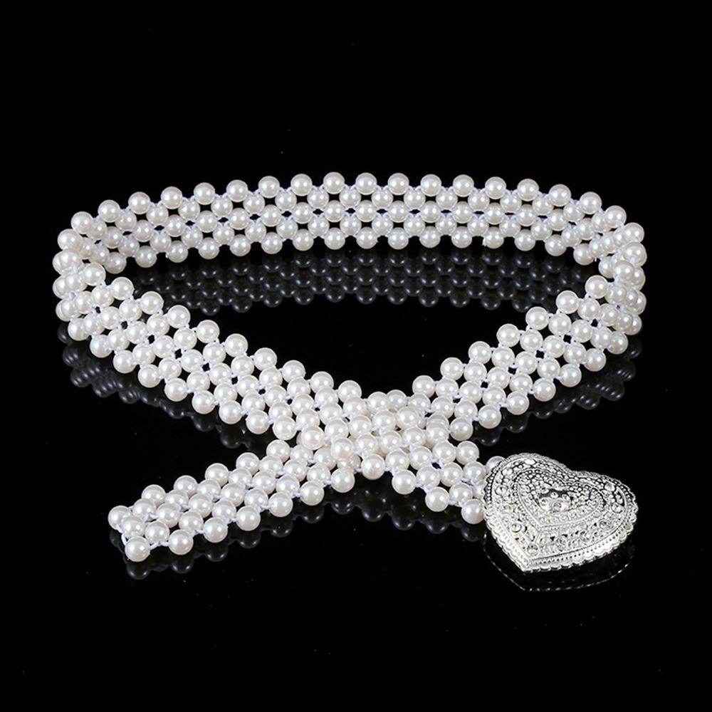 Ceinture simple à cordon de serrage avec élastique à la taille et perle pour femme