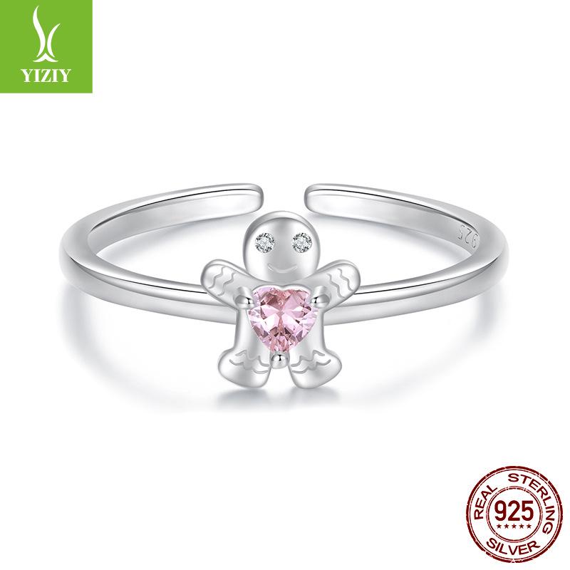 

Yinziyun 925 Sterling Silver Christmas Gingerbread Man Open Ring: Exquisite & Cute Women s Hot Style
