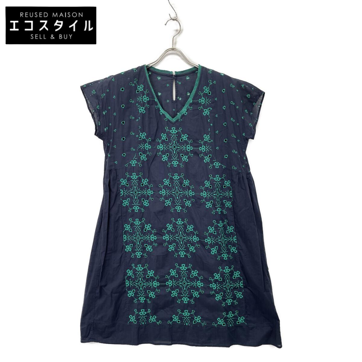 

Haat HA31FT622 Navy x Green Short Sleeve Embroidered Dress dress 3 Navy x greenUsed