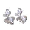 Yhpup Popular Imitation Pearls Heart Drop Daily Earrings Gift for Women Stainless Steel Elegant Romantic Jewelry Water Resistant