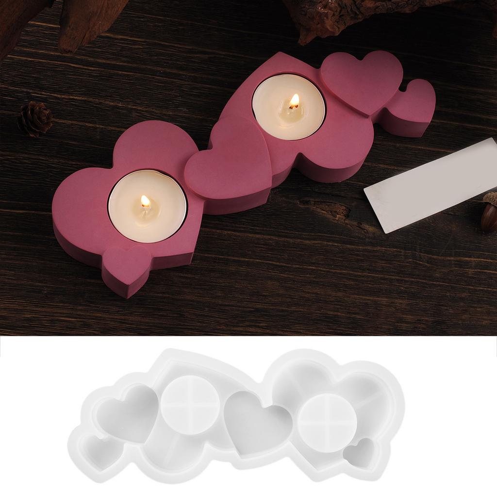 Elegant Double Hole Heart Candle Holder Molds Sturdy Silicone Resin Molds for DIY Candle Holders and Tealight Crafts