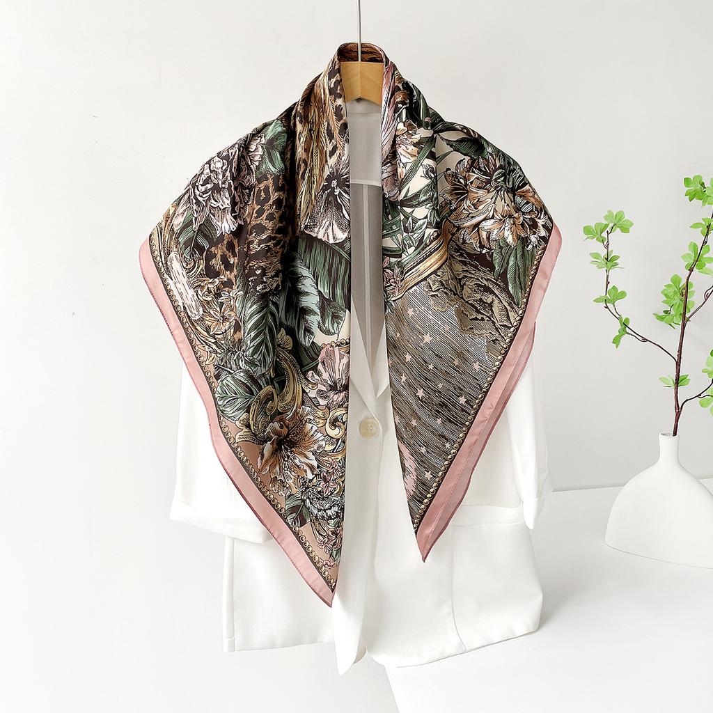 New 91cm silk scarf women's satin chain imitation silk large square scarf high-end spring and summer shawl