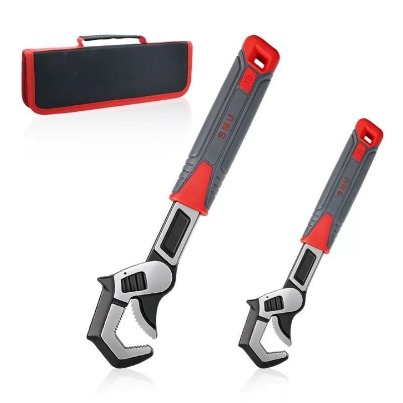 Adjustable Pipe Wrench Set Self-Tightening Jaw Multifunctional Spanner for Plumbing Automotive Home Repair with Storage Bag