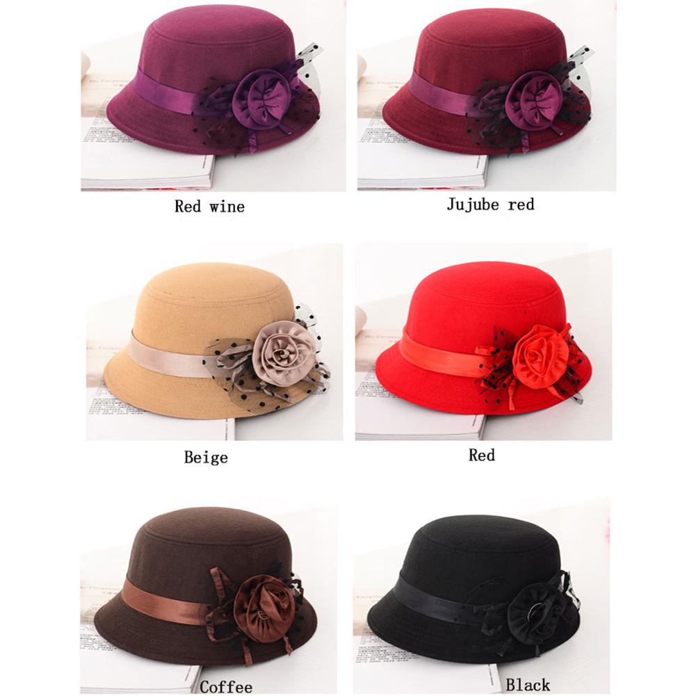 Woman Autumn Winter Cap British Style Woolen Hat Retro Lady Floral Felt Hat