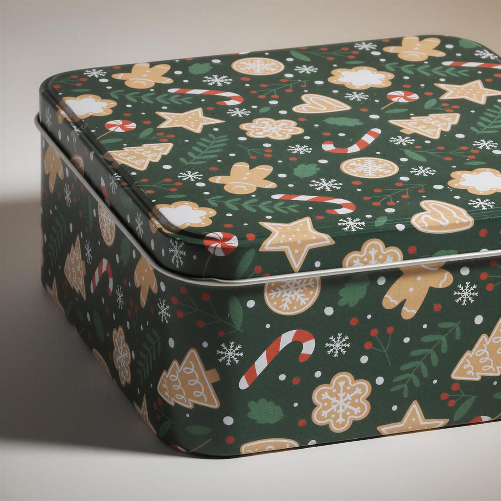 Christmas Tin Box For Cookies, Gingerbread, Sweets, Rods 15X15X7 Cm