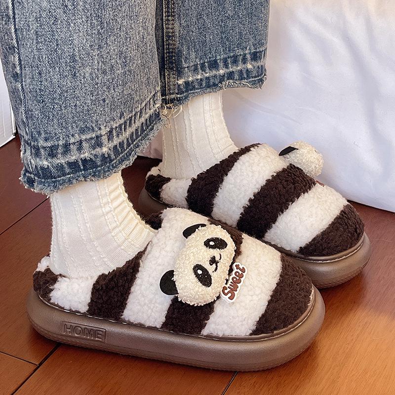 2025 Cute Cartoon Panda Women's Closed-Toe Non-Slip Cotton Slippers for Autumn & Winter