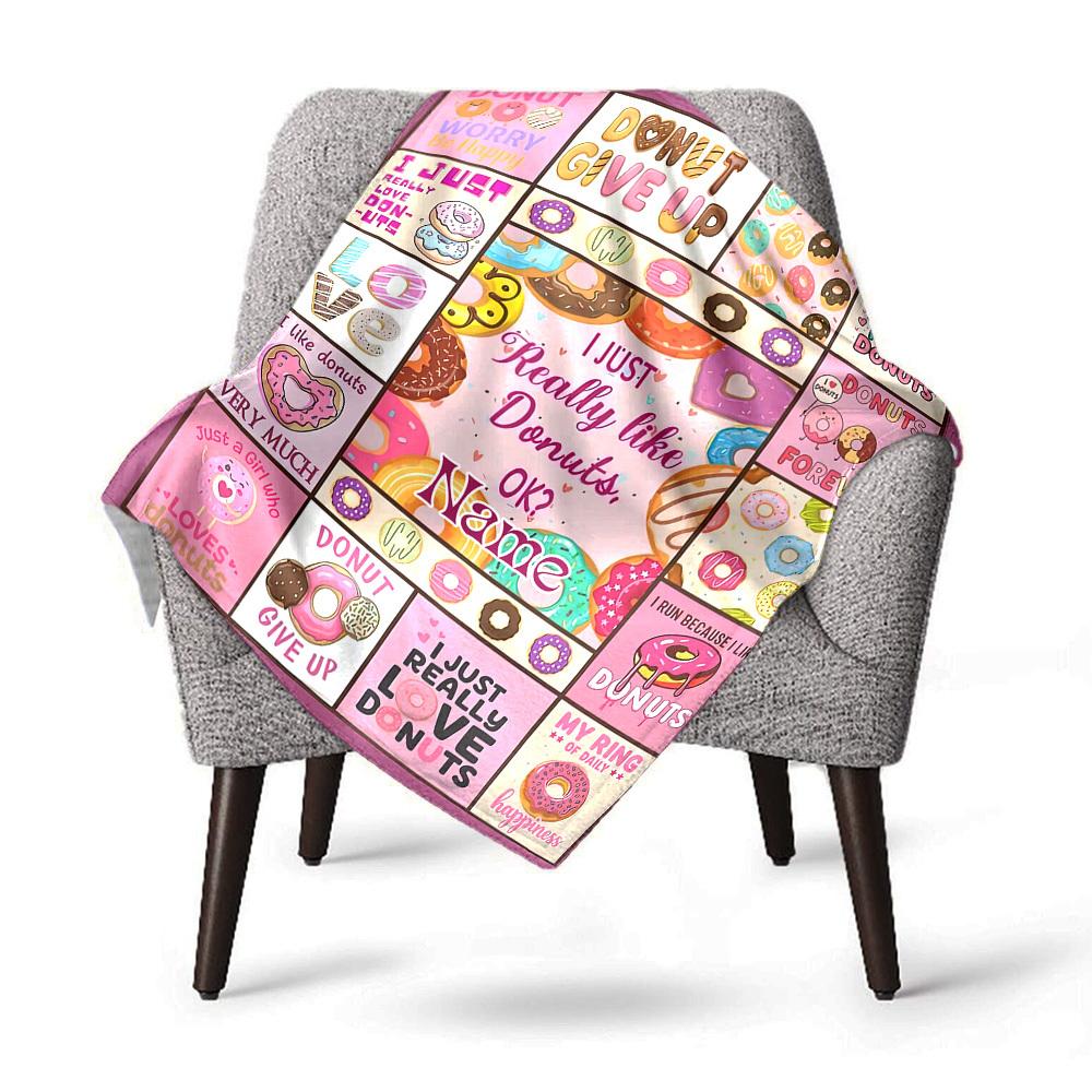Donut Theme Home Customize Your Name Blankets Comfortable Soft Lightweight Allseason Multipurpose Blanket For Picnics Sofas Offices Beds Living Rooms