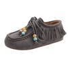 Retro tassel beaded women's new versatile comfortable lazy one-pedal casual kangaroo shoes