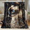 1 Blue Eyed Siamese Cat Print Flannel Blanket - Lightweight, Soft, Warm Blanket for Sofa, Bed, Travel, Camping and Office