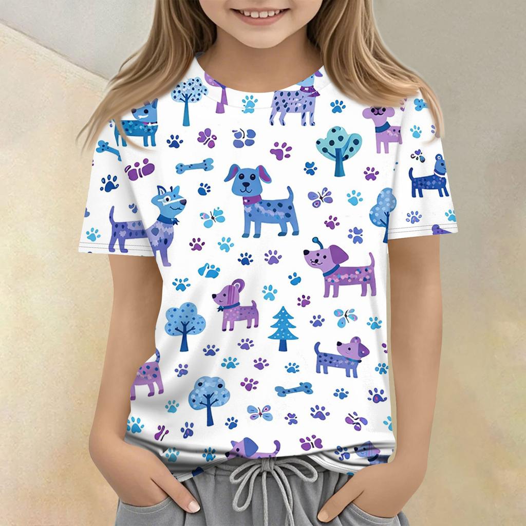 Children's Printed Round Neck Short Sleeved Casual T-shirt