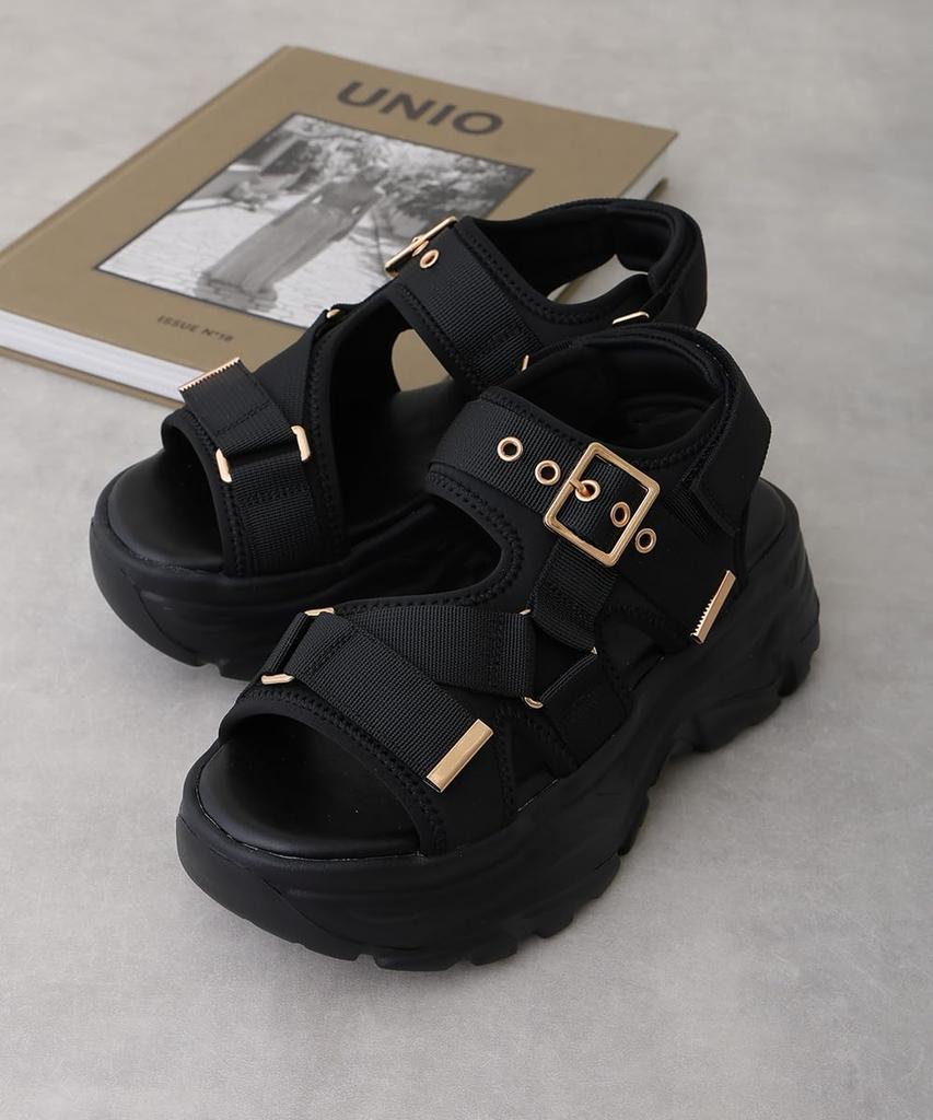 DMTR Velcro Buckle Sports Sandals Women's Thick-Soled (dm1849-L25) (Black/Black, L)