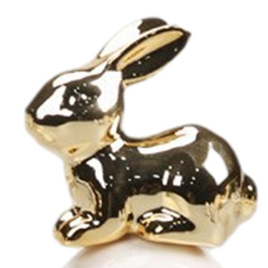 Easter Bunny Figurine Modern Ceramic Gold Rabbit On Egg Ornament for Spring Farmhouse Home Office Fireplace Tabletop Centerpiece