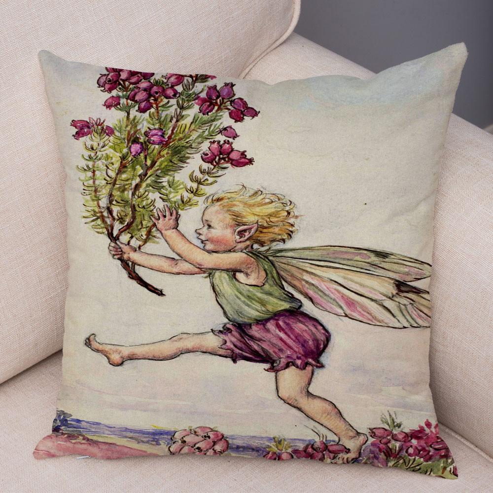 Colorful Fairy Tale World Elves Cushion Cover Decor Cute Cartoon Flower Girl Pillow Case for Sofa Home Polyester Pillowcase