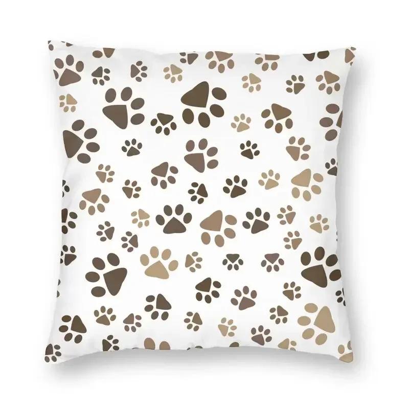Love Dog Paws And Bones Pattern Throw Pillow Cover With Short Plush Print For Living Room Sofa Decoration Cushion Cover