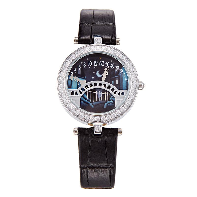 Orologio Ponte degli Amanti Diamante Quarzo Cinturino Orologio da Donna Ponte degli Amanti Poetico Orologio alla Moda