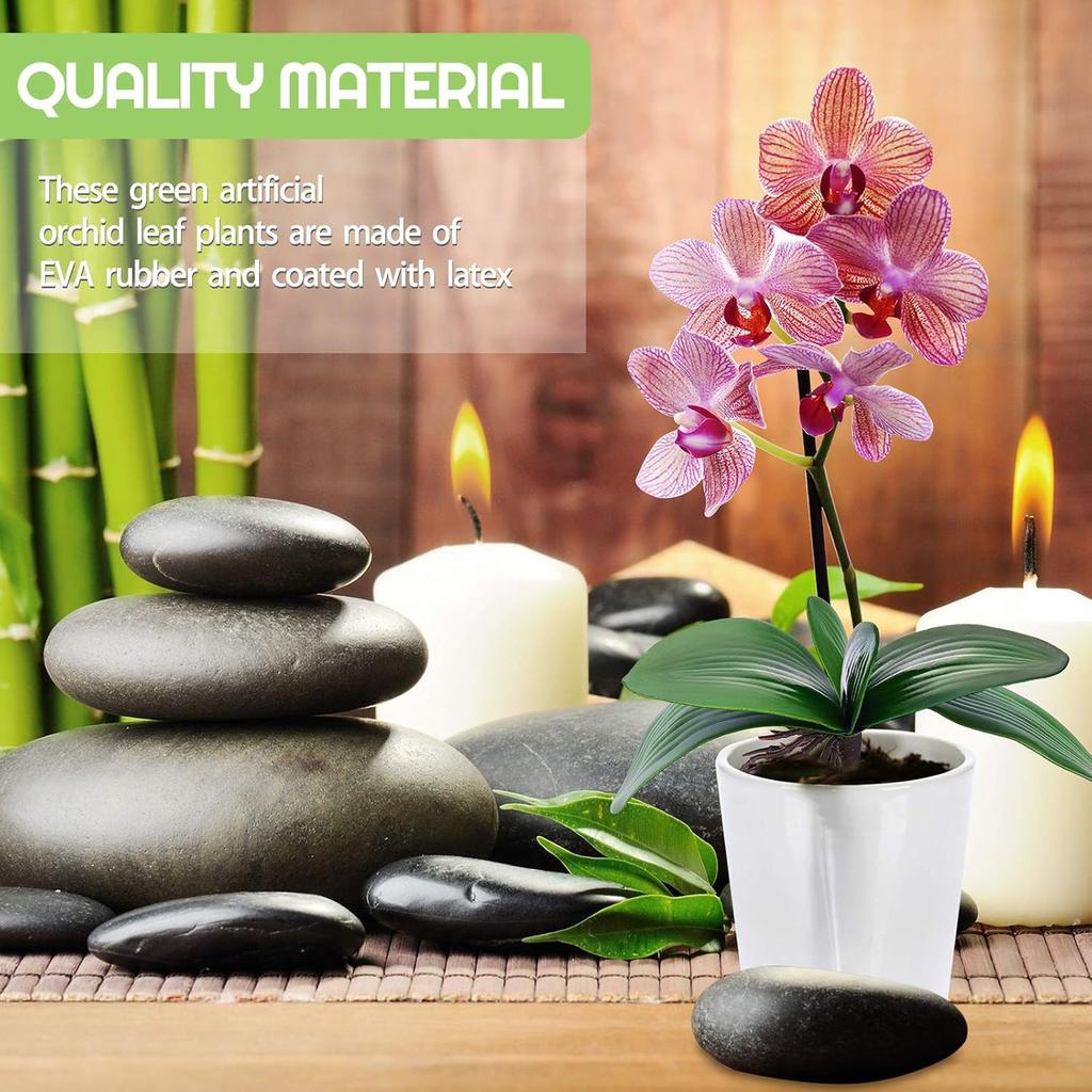 Chuangdi 6 Pieces Faux Phalaenopsis Orchids Leaves Artificial Orchids Leaves Green Leaf Plants Green Faux Leaf Latex Cymbidium Stems for Flowers