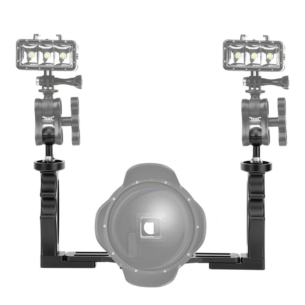 All Metal Dual Handheld Hand Grip Diving Flashlight Bracket Underwater Sports Camera Holder Stabilizer