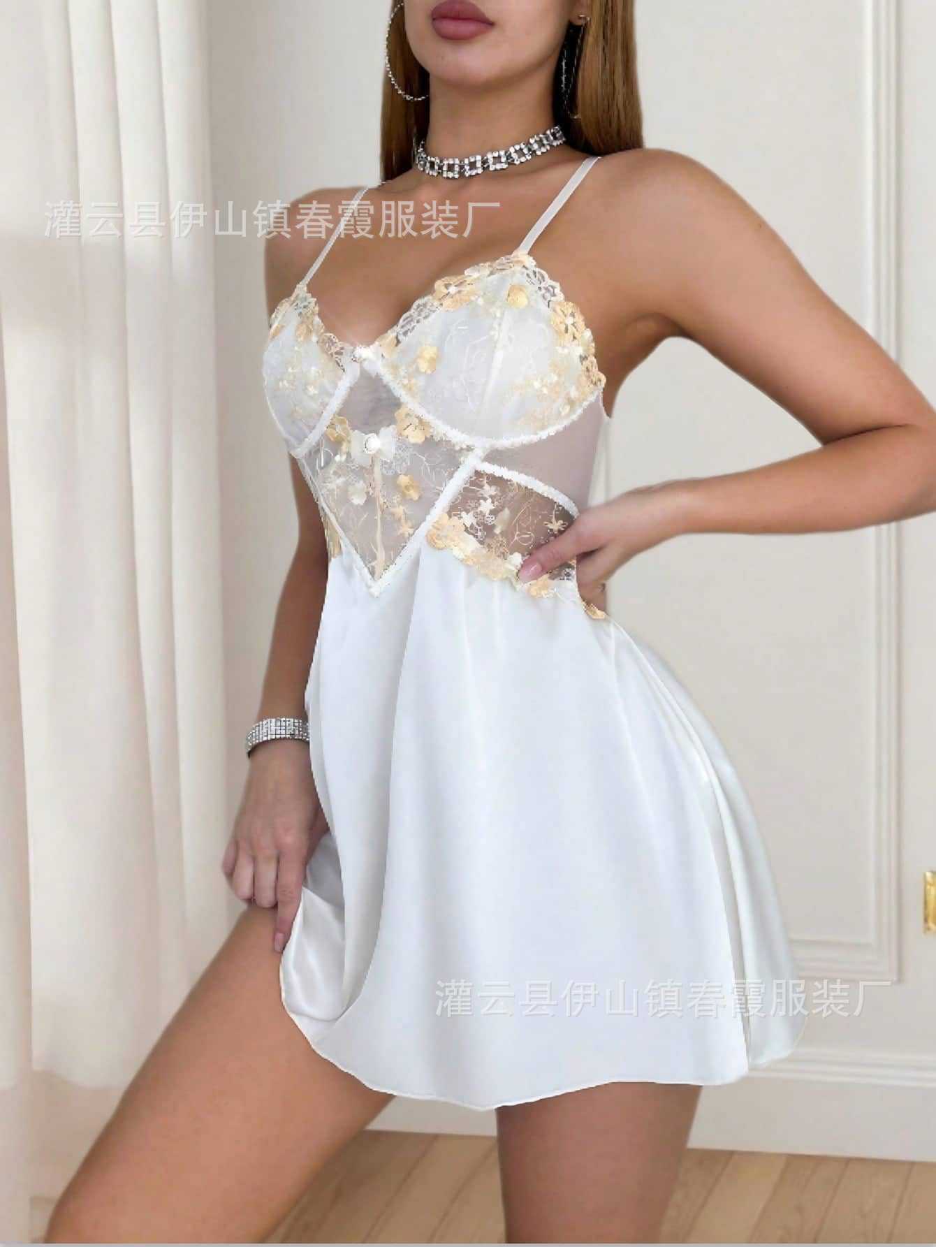 Sexy pajamas women s ice silk suspender nightgown summer 2026 new pure desire style high-end beauty back lace loungewear S