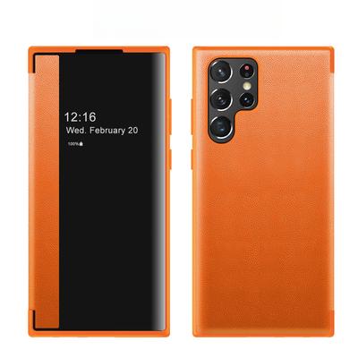 Suitable for Samsung S25Ultra Phone Case, Leather S24 Flip Cover, Note20 Side Window Drop Protection Case A52