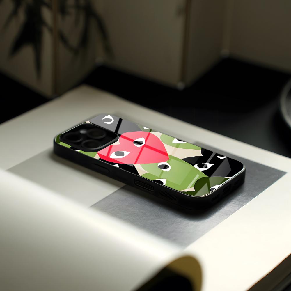 

Luxury Play Red Heart C-CDGes Love Phone Case Glass For IPhone17 Air 16 15 17 14 Pro Max 13 12 11 X XS XR Plus For Samsung Beaut iPhone17