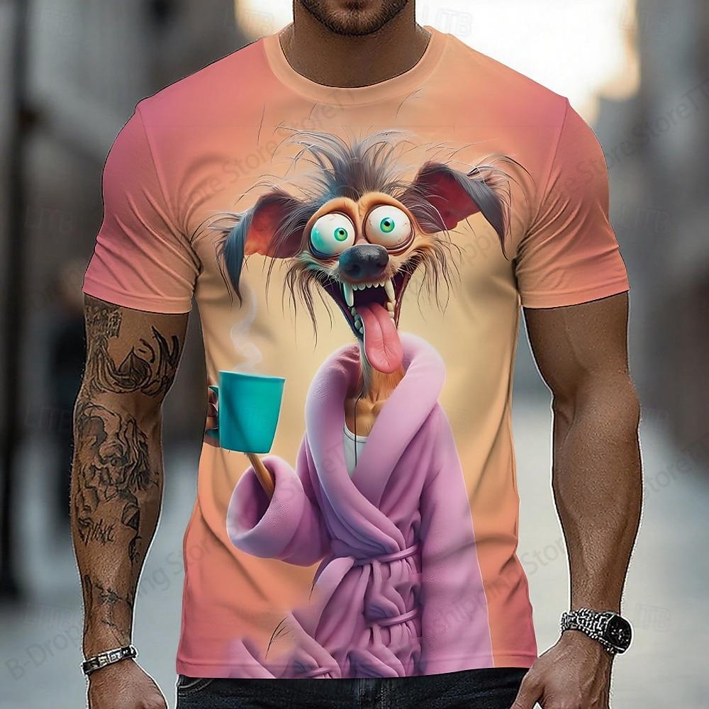 Creative Cartoon Fun Animal Dog Chick Cow 3D Printed T-shirt Men's Fashion Short Sleeved Top Summer Casual O-neck Clothing