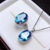 Celebrity Style Simulated Blue Topaz Ring & Diamond Pendant Necklace