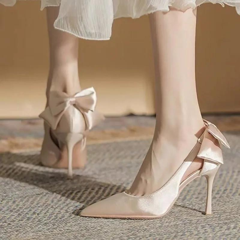 

Fashion 2025New White Women Thin Heel Hollow Sandals Butterfly Pointed Toe High Heels Pumps Drees Shoes Wedding Shoes 34 розовый