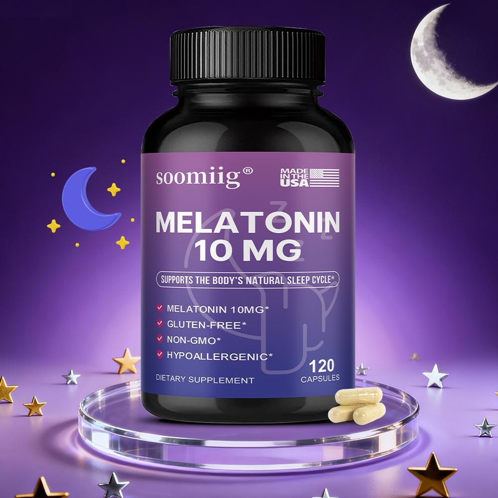 Pure Melatonin 10mg Strength Capsules for Natural Body Sleep Cycle Support, 120 Dietary Supplement Capsules