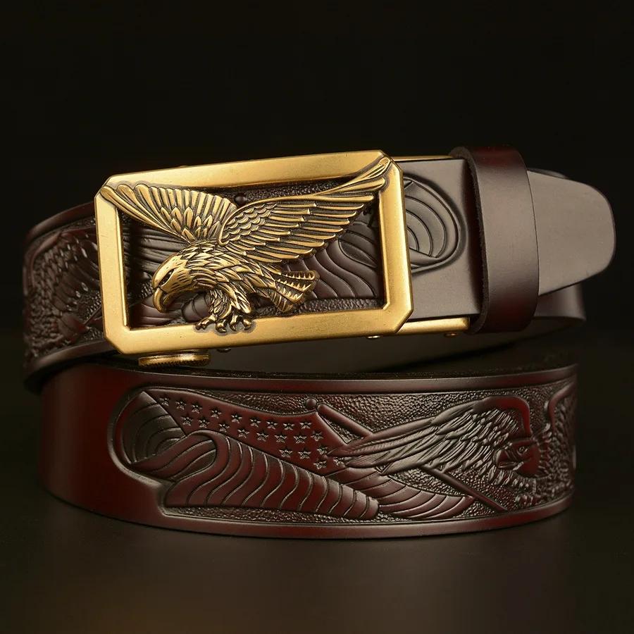 New Style Eagles Spread Their Wings Buckle Belt Fly Eagle Pattern Genuine Leather Belts for Men Leisure Waistband Strap